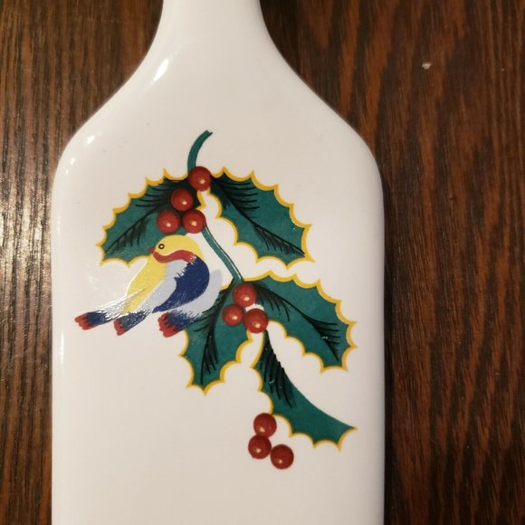 Christmas Ceramic Holiday Pie Cake Server Porcelain Bird Holly Berry - Picture 2 of 5